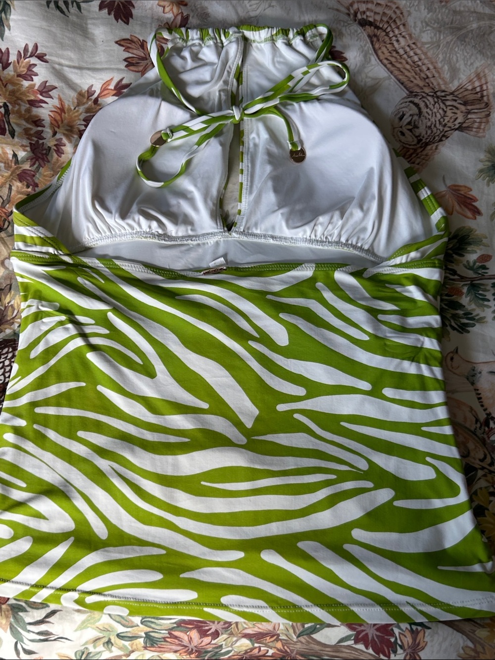 Anne Cole Halter Style Zebra Print Tankini Top Ruching, Gold Charms, Logo Sz Lg - Picture 10 of 13